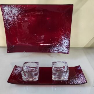 Ορθογώνιο πιάτο και βάση ρεσώ σε κόκκινο χρώμα