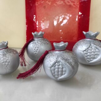 Σετ ασημένια ρόδια και κόκκινη τετράγωνη πιατέλα