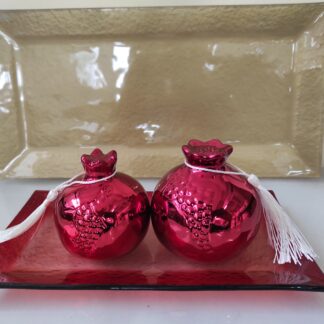 Σετ κόκκινα ρόδια με κόκκινη και χρυσή πιατέλα